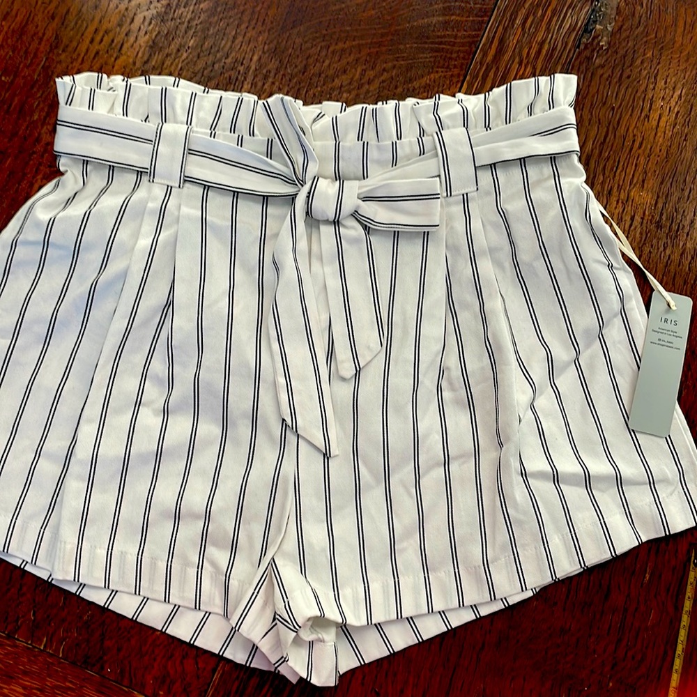 White and Black stripped high wasted tie shorts! NWT boutique brand Iris